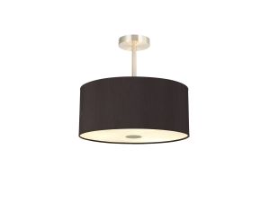 Baymont Satin Nickel 5 Light E27 Semi Flush With 40cm Dual Faux Silk Shade, Black/Green Olive & Frosted/SN Acrylic Diffuser