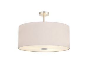 Baymont Satin Nickel 5 Light E27 Semi Flush Fixture With 60cm x 22cm Dual Faux Silk Shade, Nude Beige/Moonlight & Frosted/PC Acrylic Diffuser