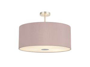 Baymont Satin Nickel 5 Light E27 Semi Flush Fixture With 60cm x 22cm Dual Faux Silk Shade, Taupe/Halo Gold & Frosted/PC Acrylic Diffuser