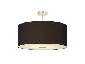 Baymont Satin Nickel 5 Light E27 Semi Flush Fixture With 60cm x 22cm Dual Faux Silk Shade, Black/Green Olive & Frosted/PC Acrylic Diffuser