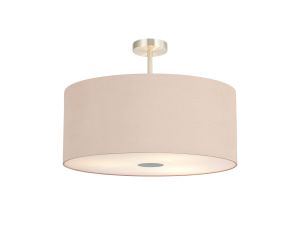 Baymont Satin Nickel 5 Light E27 Semi Flush Fixture With 60cm x 22cm Dual Faux Silk Shade, Antique Gold/Ruby & Frosted/PC Acrylic Diffuser
