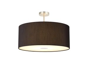 Baymont Satin Nickel 5 Light E27 Semi Flush Fixture With 60cm x 22cm Faux Silk Shade, Black/White Laminate & Frosted/PC Acrylic Diffuser