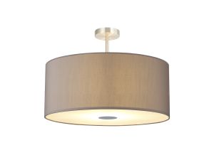 Baymont Satin Nickel 5 Light E27 Semi Flush Fixture With 60cm x 22cm Faux Silk Shade, Grey/White Laminate & Frosted/PC Acrylic Diffuser