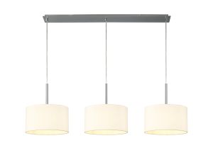 Baymont Polished Chrome 3 Light E27  Linear Pendant With 30cm x 17cm Faux Silk Shade, Ivory Pearl/White Laminate