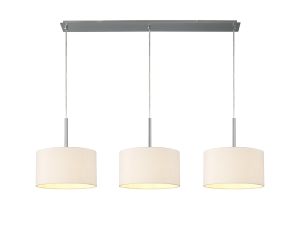 Baymont Polished Chrome 3 Light E27  Linear Pendant With 30cm x 17cm Dual Faux Silk Shade, Nude Beige/Moonlight