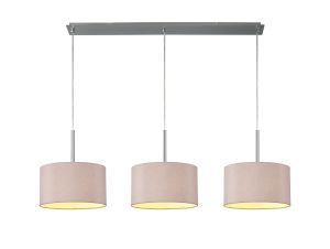 Baymont Polished Chrome 3 Light E27  Linear Pendant With 30cm x 17cm Dual Faux Silk Shade, Taupe/Halo Gold