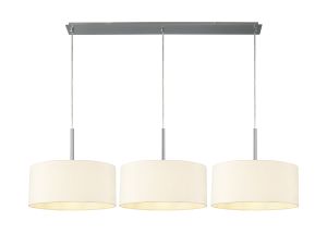 Baymont Polished Chrome 3 Light E27  Linear Pendant With 40cm x 18cm Faux Silk Shade, Ivory Pearl/White Laminate