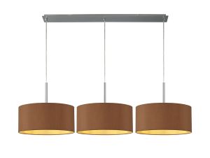 Baymont Polished Chrome 3 Light E27  Linear Pendant With 40cm x 18cm Dual Faux Silk Shade, Raw Cocoa/Grecian Bronze