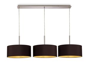 Baymont Polished Chrome 3 Light E27  Linear Pendant With 40cm x 18cm Dual Faux Silk Shade, Midnight Black/Green Olive