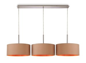 Baymont Polished Chrome 3 Light E27  Linear Pendant With 40cm x 18cm Dual Faux Silk Shade, Antique Gold/Ruby