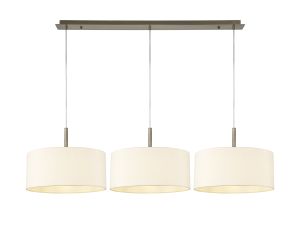 Baymont Antique Brass 3 Light E27  Linear Pendant With 40cm x 18cm Faux Silk Shade, Ivory Pearl/White Laminate