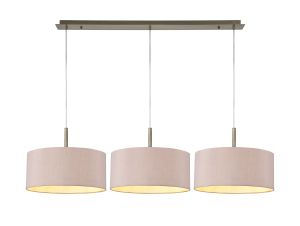 Baymont Antique Brass 3 Light E27  Linear Pendant With 40cm x 18cm Dual Faux Silk Shade, Taupe/Halo Gold