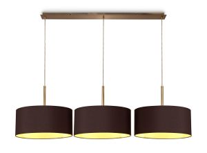 Baymont Antique Brass 3 Light E27  Linear Pendant With 40cm x 18cm Dual Faux Silk Shade, Midnight Black/Green Olive