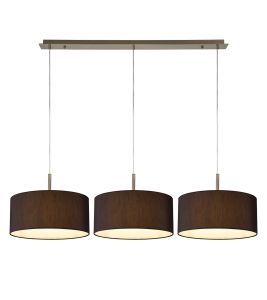 Baymont Antique Brass 3 Light E27  Linear Pendant With 40cm x 18cm Faux Silk Shade, Black/White Laminate