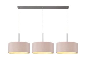 Baymont Satin Nickel 3 Light E27  Linear Pendant With 40cm x 18cm Dual Faux Silk Shade, Taupe/Halo Gold