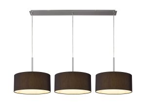 Baymont Satin Nickel 3 Light E27  Linear Pendant With 40cm x 18cm Faux Silk Shade, Black/White Laminate