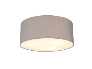 Baymont White 3 Light E27 Universal Flush Ceiling Fixture With 50cm x 20cm Faux Silk Shade, Grey/White Laminate & Frosted Acrylic Diffuser