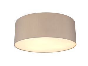 Baymont White 3 Light E27 Universal Flush Ceiling Fixture With 60cm x 22cm Faux Silk Shade, Grey/White Laminate & Frosted Acrylic Diffuser