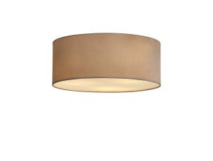 Baymont White 3 Light E27 Universal Flush Ceiling Fixture With 50cm x 20cm Dual Faux Silk Shade, Nude Beige/Moonlight & Frosted Acrylic Diffuser