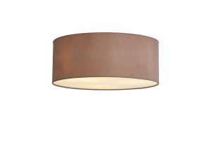 Baymont White 3 Light E27 Universal Flush Ceiling Fixture With 50cm x 20cm Dual Faux Silk Shade, Taupe/Halo Gold & Frosted Acrylic Diffuser
