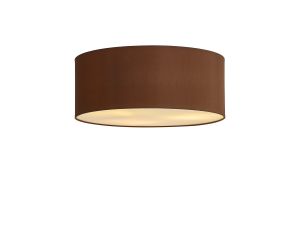 Baymont White 3 Light E27 Universal Flush Ceiling Fixture With 50cm x 20cm Dual Faux Silk Shade Raw Cocoa/Grecian Bronze & Frosted Acrylic Diffuser