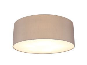 Baymont White 5 Light E27 Universal Flush Ceiling Fixture With 60cm x 22cm Faux Silk Shade, Grey/White Laminate & Frosted Acrylic Diffuser