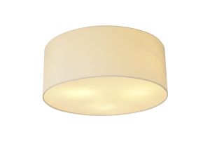 Baymont White 5 Light E27 Universal Flush Ceiling Fixture With 50cm x 20cm Faux Silk Shade, Ivory Pearl/White Laminate & Frosted Acrylic Diffuser