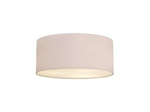 Baymont White 5 Light E27 Universal Flush Ceiling Fixture With 60cm x 22cm Dual Faux Silk Shade, Nude Beige/Moonlight & Frosted Acrylic Diffuser