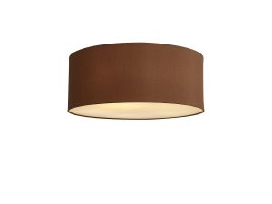 Baymont White 5 Light E27 Universal Flush Ceiling Fixture With 50cm x 20cm Dual Faux Silk Shade, Raw Cocoa/Grecian Bronze & Frosted Acrylic Diffuser