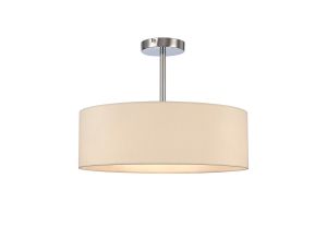 Baymont Polished Chrome 3 Light E27 Semi Flush Fixture, With 4cm x 15cm Faux Silk Shade, Ivory Pearl/White Laminate