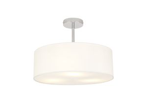 Baymont 45cm Polished Chrome 3 Light E27 Semi Flush Fixture, With 4cm x 15cm Faux Silk Shade, White