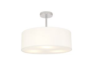 Baymont Polished Chrome 3 Light E27 Semi Flush Fixture, With 4cm x 15cm Faux Silk Shade, White