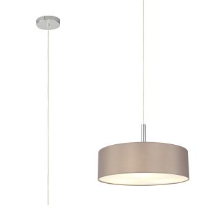 Baymont Polished Chrome  3 Light E27 Single Pendant, With 45cm x 15cm Faux Silk Shade, Grey