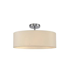 Baymont Polished Chrome 3 Light E27 Drop Flush, With 45cm x 15cm Faux Silk Shade, Ivory Pearl/White Laminate