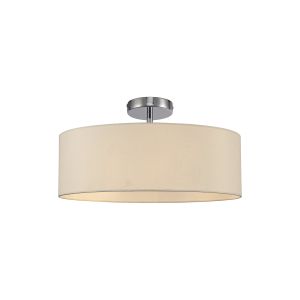 Baymont Polished Chrome 3 Light E27 Drop Flush, With 45cm x 15cm Faux Silk Shade, Ivory Pearl/White Laminate
