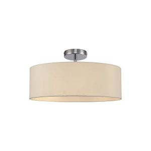 Baymont Polished Chrome 3 Light E27 Drop Flush, With 45cm x 15cm Dual Faux Silk Shade, Nude Beige/Moonlight