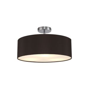 Baymont Polished Chrome 3 Light E27 Drop Flush, With 45cm x 15cm Faux Silk Shade, Black