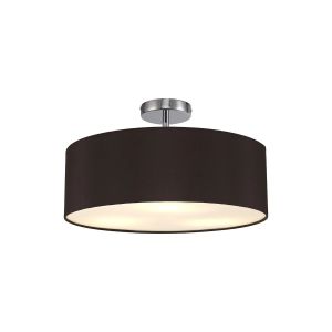 Baymont Polished Chrome 3 Light E27 Drop Flush, With 45cm x 15cm Faux Silk Shade, Black