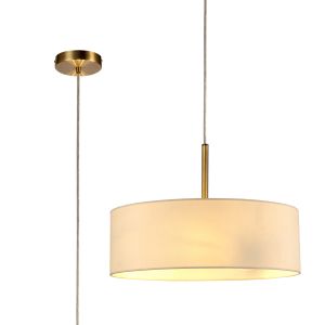 Baymont Antique Brass  3 Light E27 Single Pendant, With 45cm x 15cm Faux Silk Shade, Ivory Pearl/White Laminate