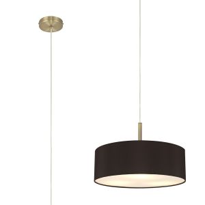 Baymont Antique Brass  3 Light E27 Single Pendant, With 45cm x 15cm Faux Silk Shade, Black