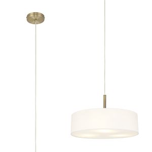 Baymont Antique Brass  3 Light E27 Single Pendant, With 45cm x 15cm Faux Silk Shade, White