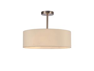 Baymont Satin Nickel 3 Light E27 Semi Flush Fixture, With 45cm x 15cm Faux Silk Shade, Ivory Pearl/White Laminate