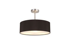 Baymont Satin Nickel 3 Light E27 Semi Flush Fixture, With 45cm x 15cm Faux Silk Shade, Black