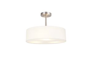 Baymont Satin Nickel 3 Light E27 Semi Flush Fixture, With 45cm x 15cm Faux Silk Shade, White