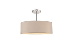 Baymont Polished Chrome 5 Light E27 Semi Flush Fixture, With 45cm x 15cm Dual Faux Silk Shade, Nude Beige/Moonlight