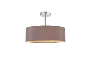 Baymont Polished Chrome 5 Light E27 Semi Flush Fixture, With 45cm x 15cm Dual Faux Silk Shade, Taupe/Halo Gold