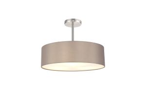 Baymont Polished Chrome 5 Light E27 Semi Flush Fixture, With 45cm x 15cm Faux Silk Shade, Grey