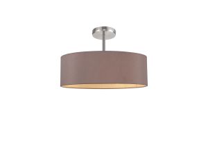 Baymont Polished Chrome 5 Light E27 Drop Flush, With 45cm x 15cm Dual Faux Silk Shade, Taupe/Halo Gold