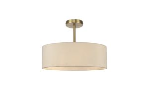 Baymont Antique Brass 5 Light E27 Semi Flush Fixture, With 45cm x 15cm Faux Silk Shade, Ivory Pearl/White Laminate