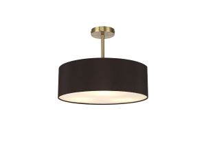 Baymont Antique Brass 5 Light E27 Semi Flush Fixture, With 45cm x 15cm Faux Silk Shade, Black